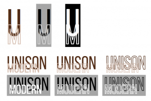 Różne warianty logo firmy Unison Modern